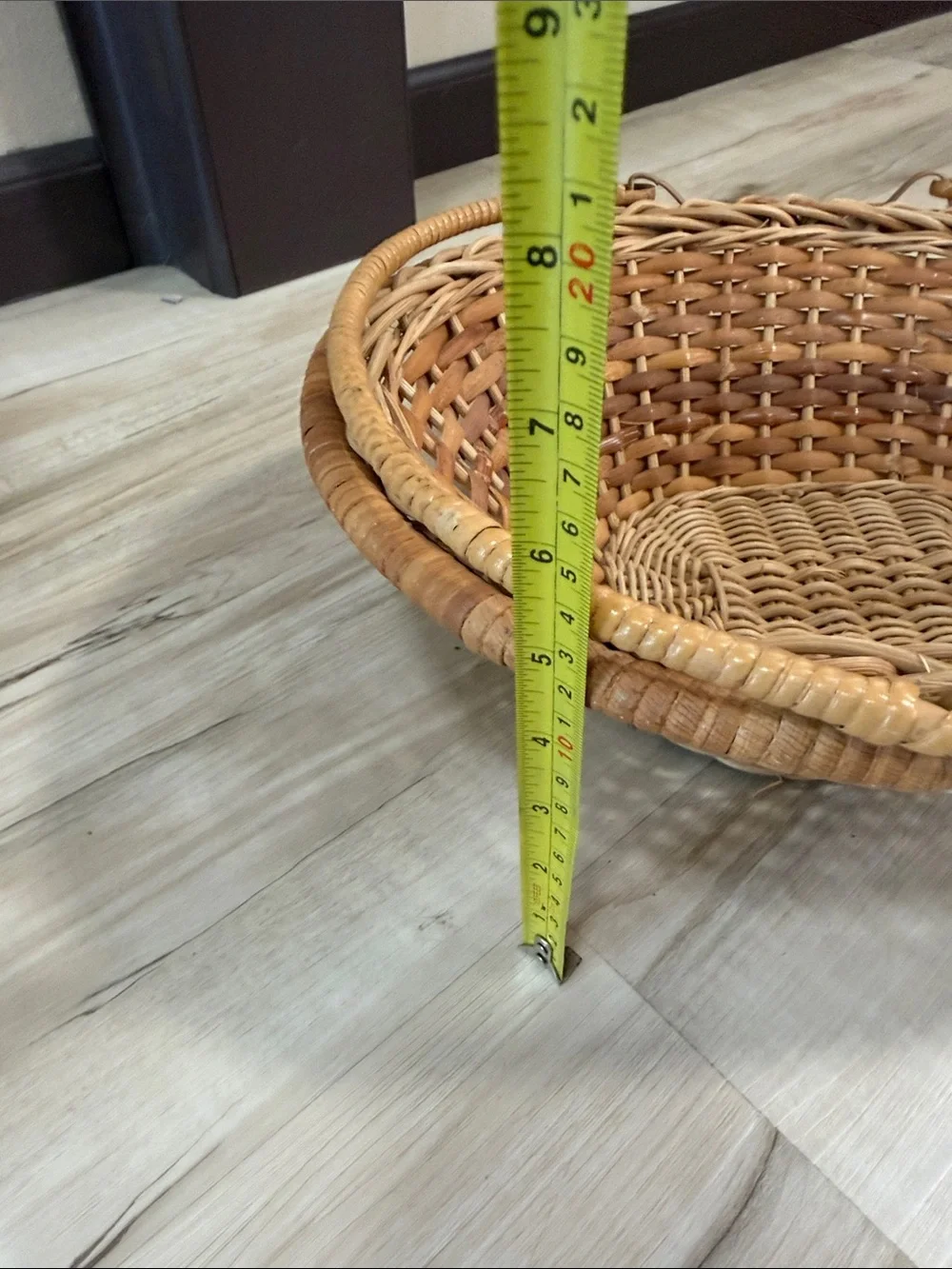 Vintage Large Woven Rattan Basket Double Handles Pedestal Boho Farmhouse Décor